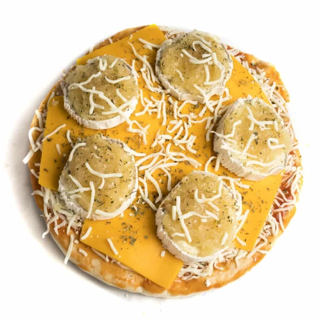 pizza de rulo de cabra y cebolla caramelizada
